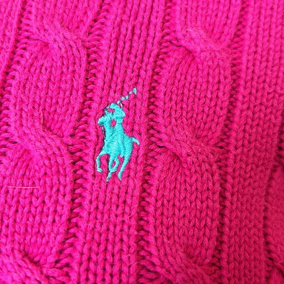 Ralph Lauren Sport Cable Knit Sweater Crew Neck in Aruba Pink L - Picture 6 of 8